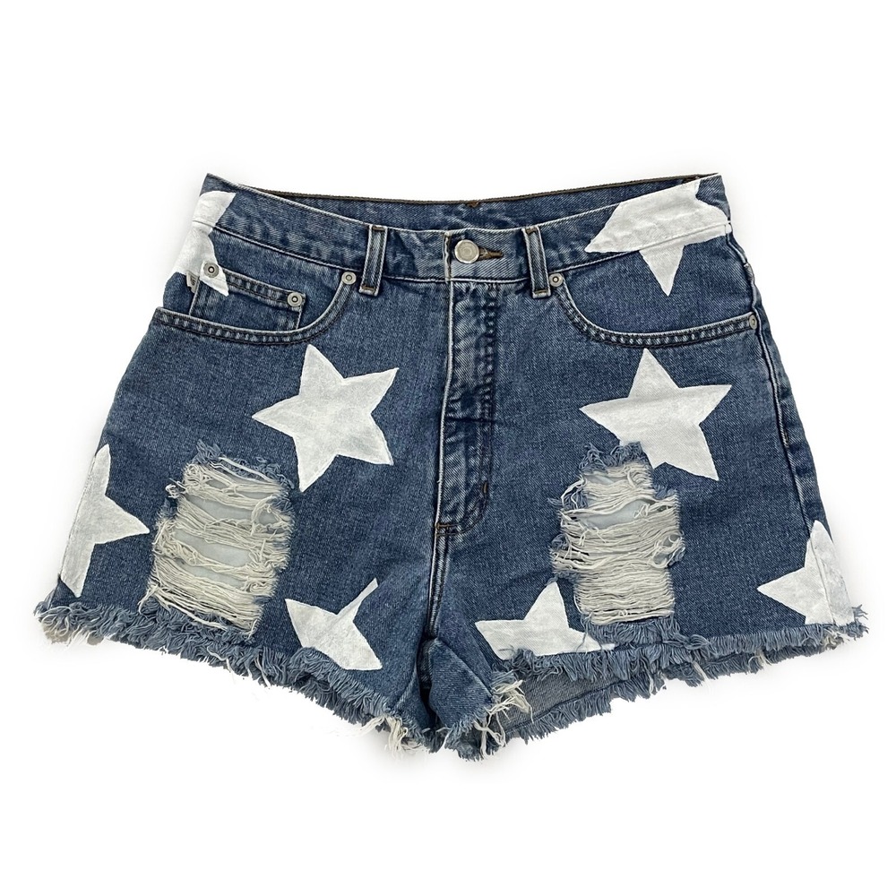 High Sierra Blue Jean Shorts White Stars Women's 28" Size 8 Y2K Mom Jean Shorts